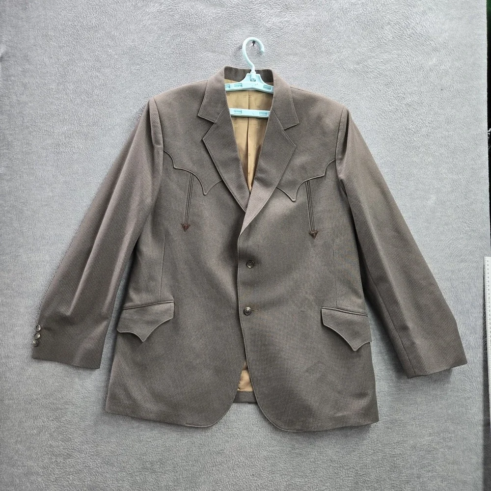 VINTAGE Tregos Westwear Men Blazer 46 Brown Western 2 Button Rockabilly 90s